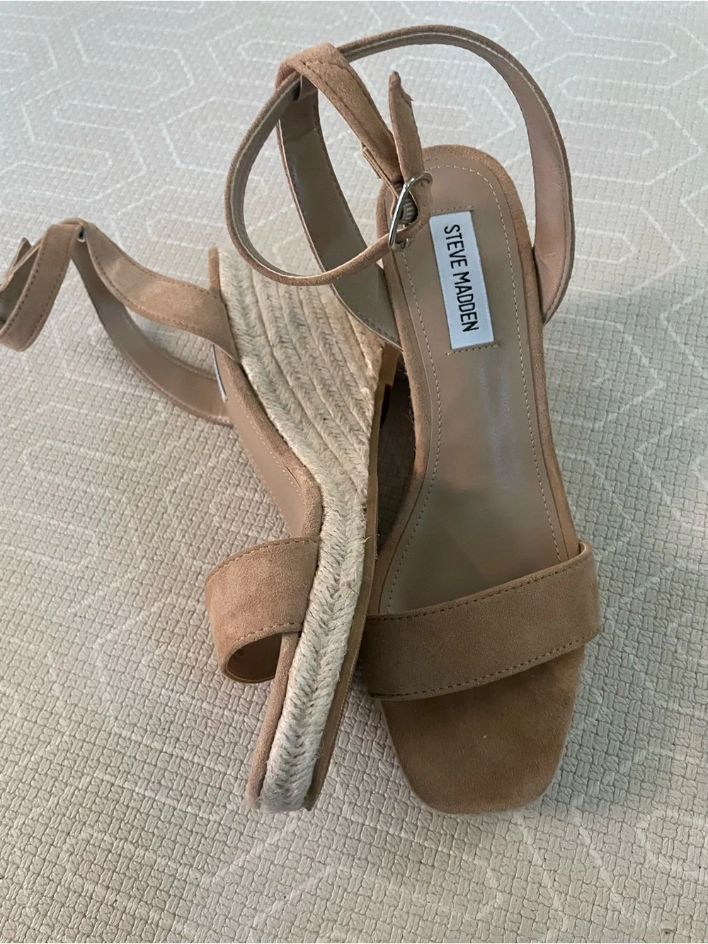 Steve Madden Tan Suede Espadrille Wedge Sandals with Ankle Strap
